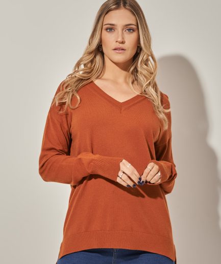 Sweater cuello v con tajo