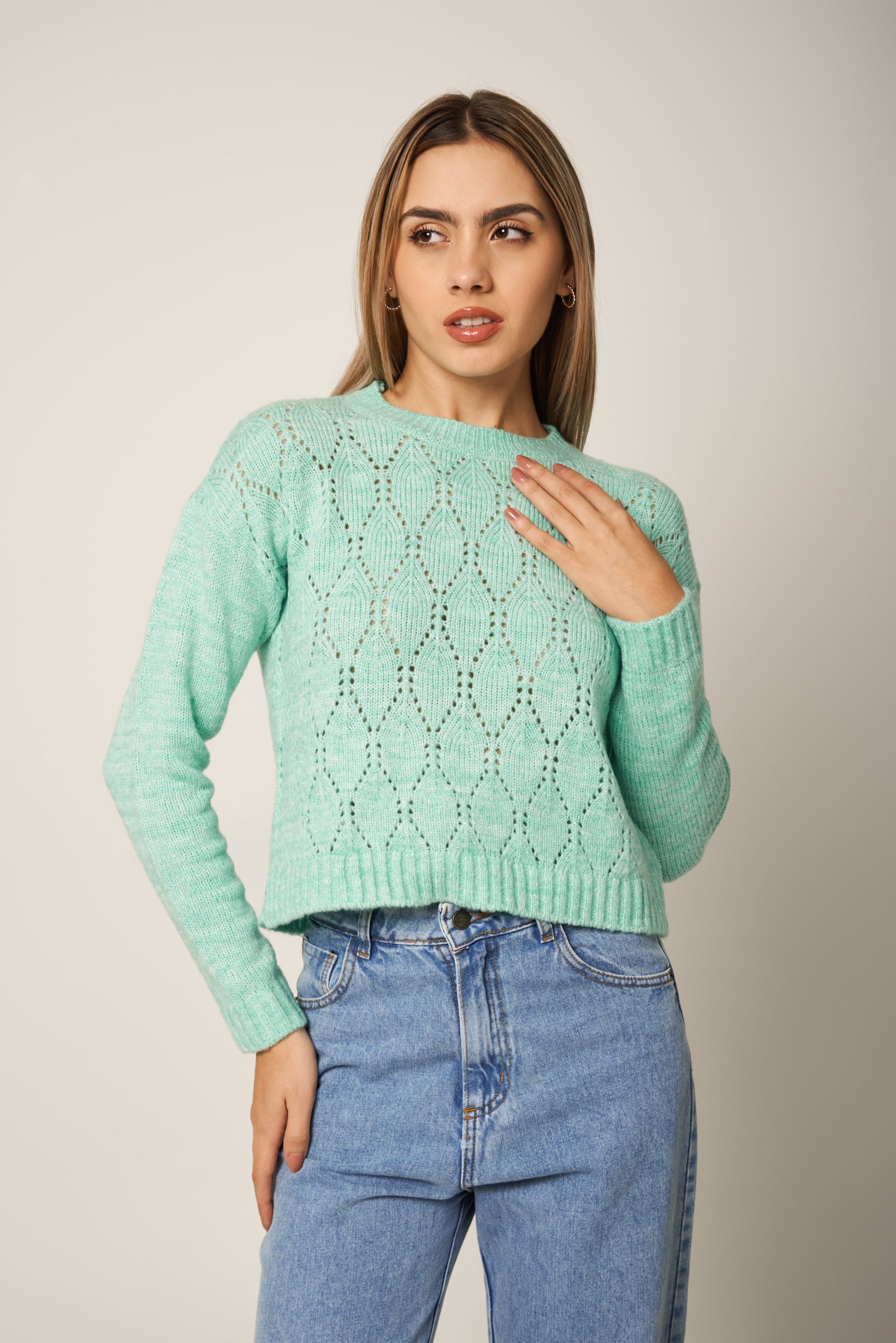 Sweater calado hilo grueso rombo