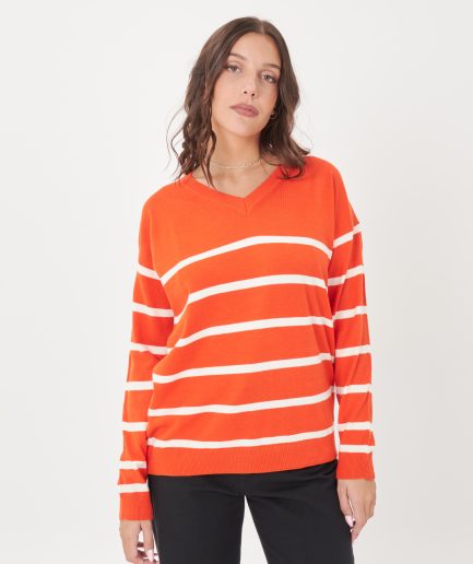 Sweater cuello V rayado Oslo