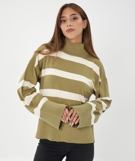 Sweater rayado puño ancho media polera